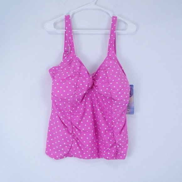 Catalina Plus Pink Polka Dot Tankini Swim Top 2X - Picture 2 of 6